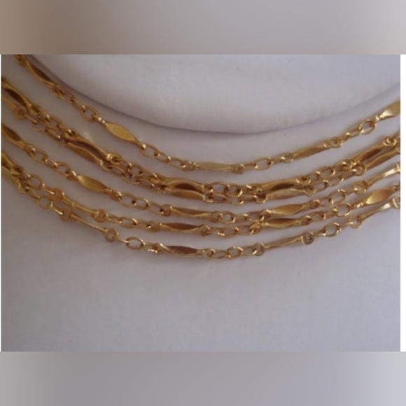 INC Gold Tone 4 Strand Lip Chain Y 15" Choker 20" Necklace - Picture 3 of 4
